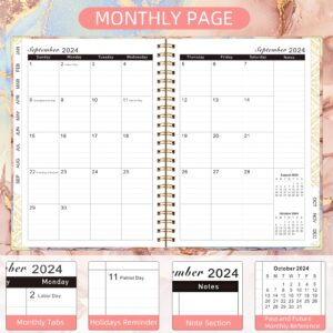 Knagsfa 2024 Monthly Planner, Jan 2024 - Dec 2024 Weekly Monthly Planner 6.5" x 8.5" with Page Tabs, Calendar Hardcover with Inner Pocket, Elastic Band, Twin-Wire Binding, Bookmark,Salmon Pink Marble