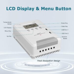 RemixOri 30 Amp MPPT Solar Charge Controller 12V/24V Solar Controller with LCD Screen 5V Dual USB Port, Solar Regulator for Lead-Acid, Lithium, and Lifepo4 Batteries, MAX. 80V Panels