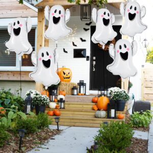 Halloween Ghost Balloons, 6 Pcs White Ghost Shaped Foil Balloon, Large Mylar Balloons for Trick or Treat Halloween Themed Party Decoration