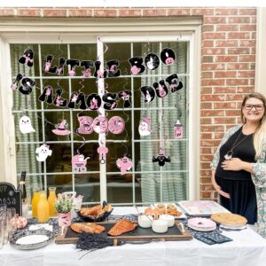 A little Boo Is Almost Due Banner,Pink Black Halloween Baby Shower Party Decorations for Girl,Little Boo Banner and Feeding Bottle Bat Spooky Hanging Swirls for Halloween Baby Gender Reveal Supplies