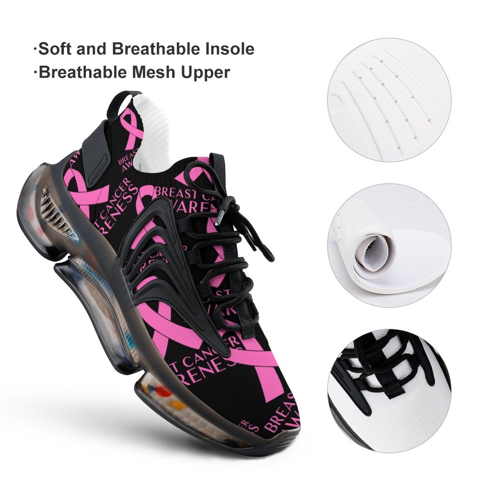 Pink Breast Cancer Awareness Women's Walking Running Shoes Athletic Tennis Fashion Sneakers for Men