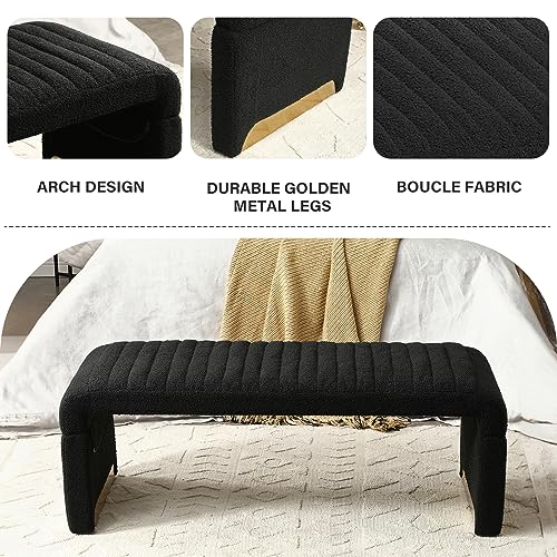 HANLIVES 47.2'' Arched Ottoman Bench,Modern Bed Bench with Boucle Fabric,Faux Fur Bed Bench for Bedroom End of Bed,Upholstered Window Seating Entryway Bench for Living Room,Bedroom(Beige)