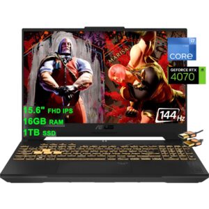 asus tuf f15 gaming laptop 15.6" fhd 144hz intel 14-core i7-12700h (beat i9-11950h) 16gb ram 1tb ssd geforce rtx 4070 8gb graphic backlit thunderbolt 4 usb-c win11 + hdmi cable
