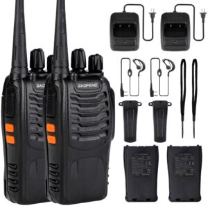 Baofeng Walkie Talkies 888S Rechargeable Long Range with Earpieces for Adults, 16 Channel Professional Radio Handheld Two Way Radios Li-ion Battery and Charger Included