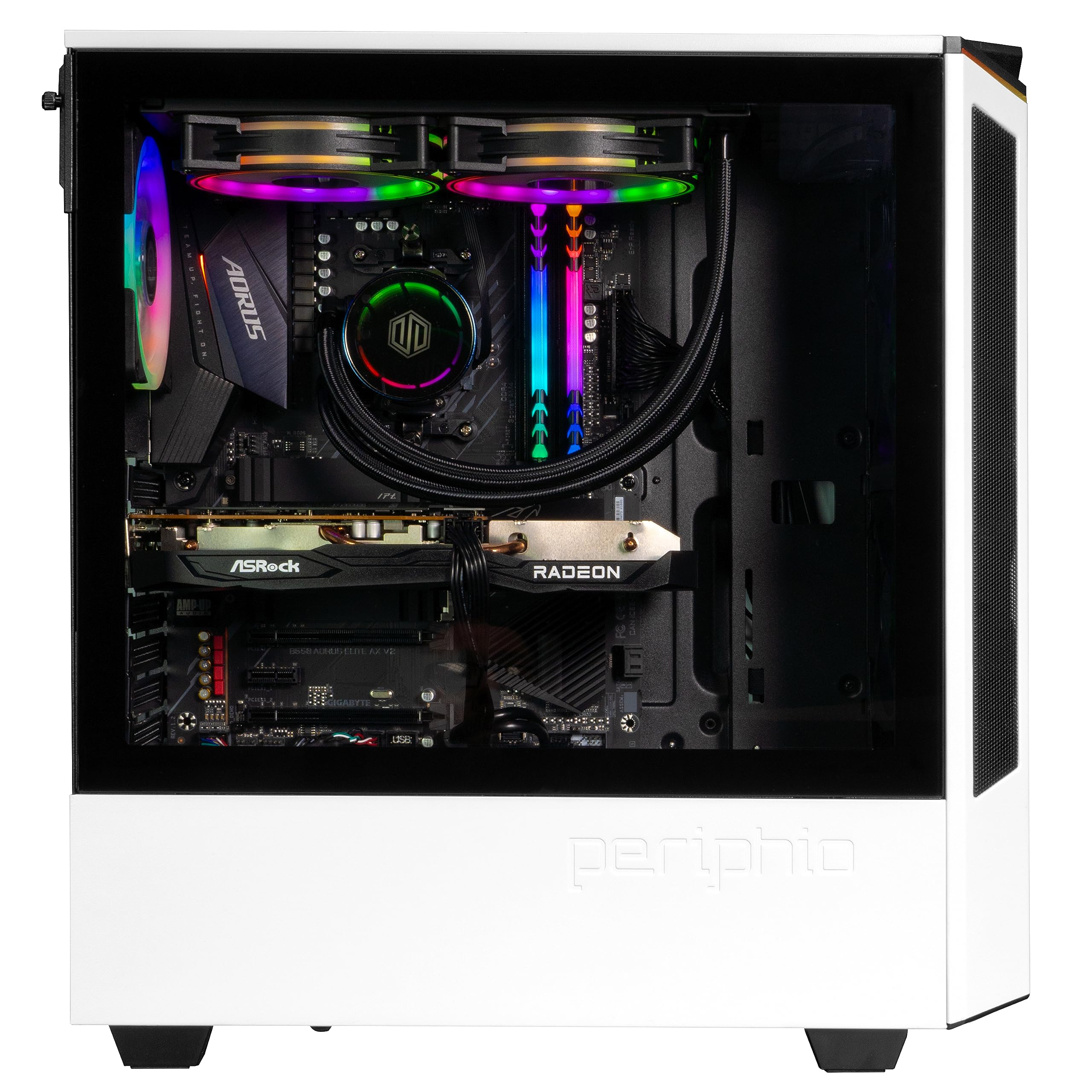 Periphio Nova Prebuilt Gaming PC - Liquid Cooled PC | AMD Ryzen 5 5600X CPU (4.6GHz Turbo) | Radeon RX 6600 GPU (8GB) | 1TB NVMe SSD M.2 | 16GB DDR4 RAM | Gaming Desktop Computer | WiFi + BT