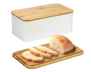 outshine white bread box for kitchen countertop, bread box with cutting board lid, white bread box, small bread box, bread bin, bread holder for kitchen counter