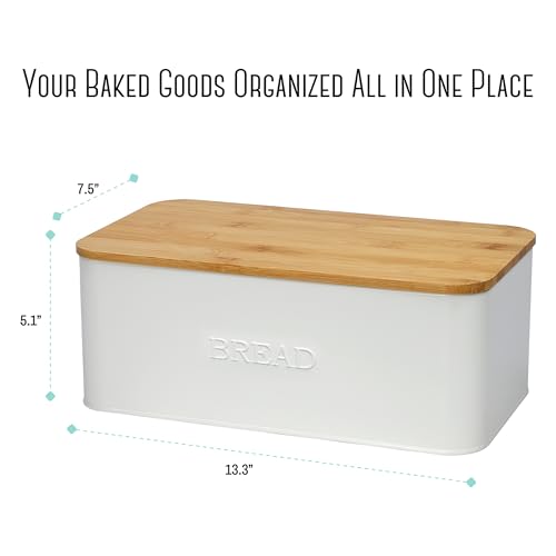 OUTSHINE White Bread Box for Kitchen Countertop, Bread Box with Cutting Board Lid, White Bread Box, Small Bread Box, Bread Bin, Bread Holder for Kitchen Counter