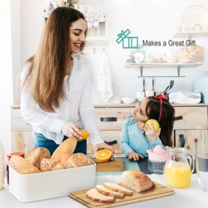 OUTSHINE White Bread Box for Kitchen Countertop, Bread Box with Cutting Board Lid, White Bread Box, Small Bread Box, Bread Bin, Bread Holder for Kitchen Counter