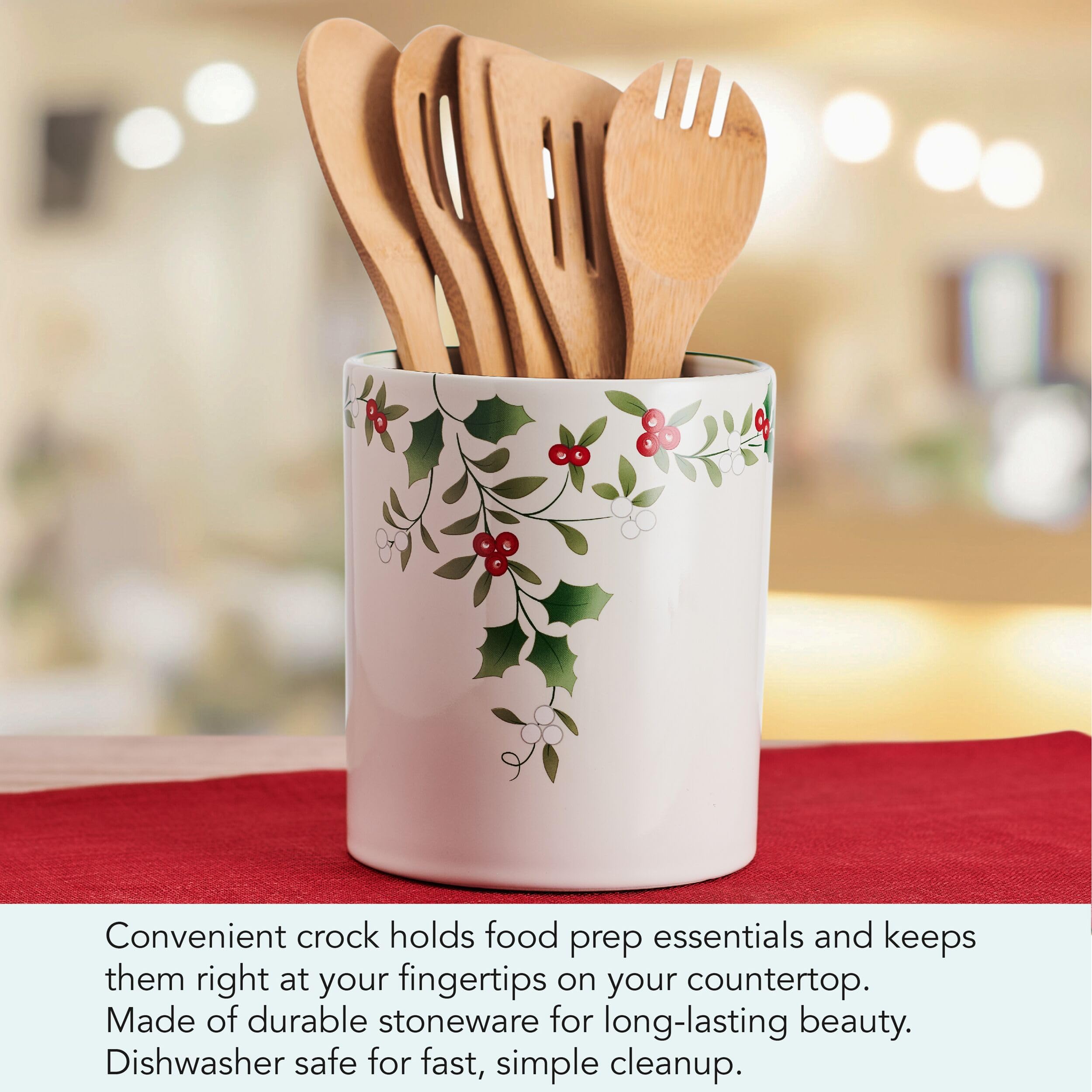 Pfaltzgraff Winterberry Kitchen Utensil Crock Holder, 6 Inch, Multicolored