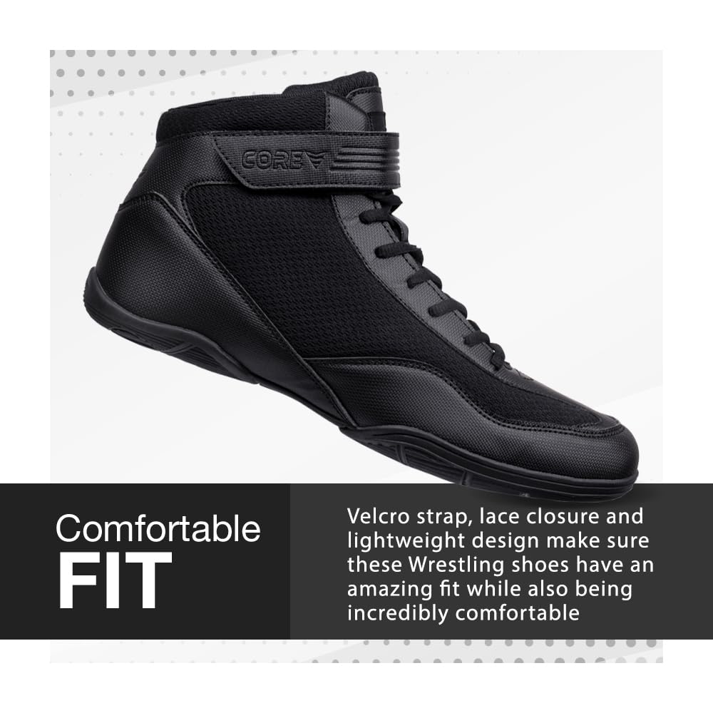 Core Wrestling Shoes – High Traction Wrestling Shoes for Men, Women, Youth & Kids - Durable Shoes for Wrestling, Boxing, Weightlifting & Bodybuilding – Combat Sports Footwear, Lightweight Gym Shoes