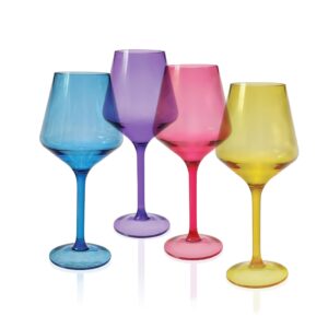 lily's home acrylic wine glasses with stems. set of 4 colored, reusable, unbreakable and shatterproof poolside outdoor wine glasses. bpa-free plastic. (stemmed)