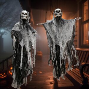 giftexpress 2 pack 36" halloween hanging skeleton grim reaper, halloween skeleton decorations for haunted house prop indoor/outdoor