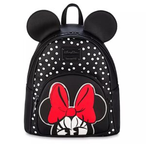 loungefly disney parks eyelashes minnie mouse polka dot mini backpack black white