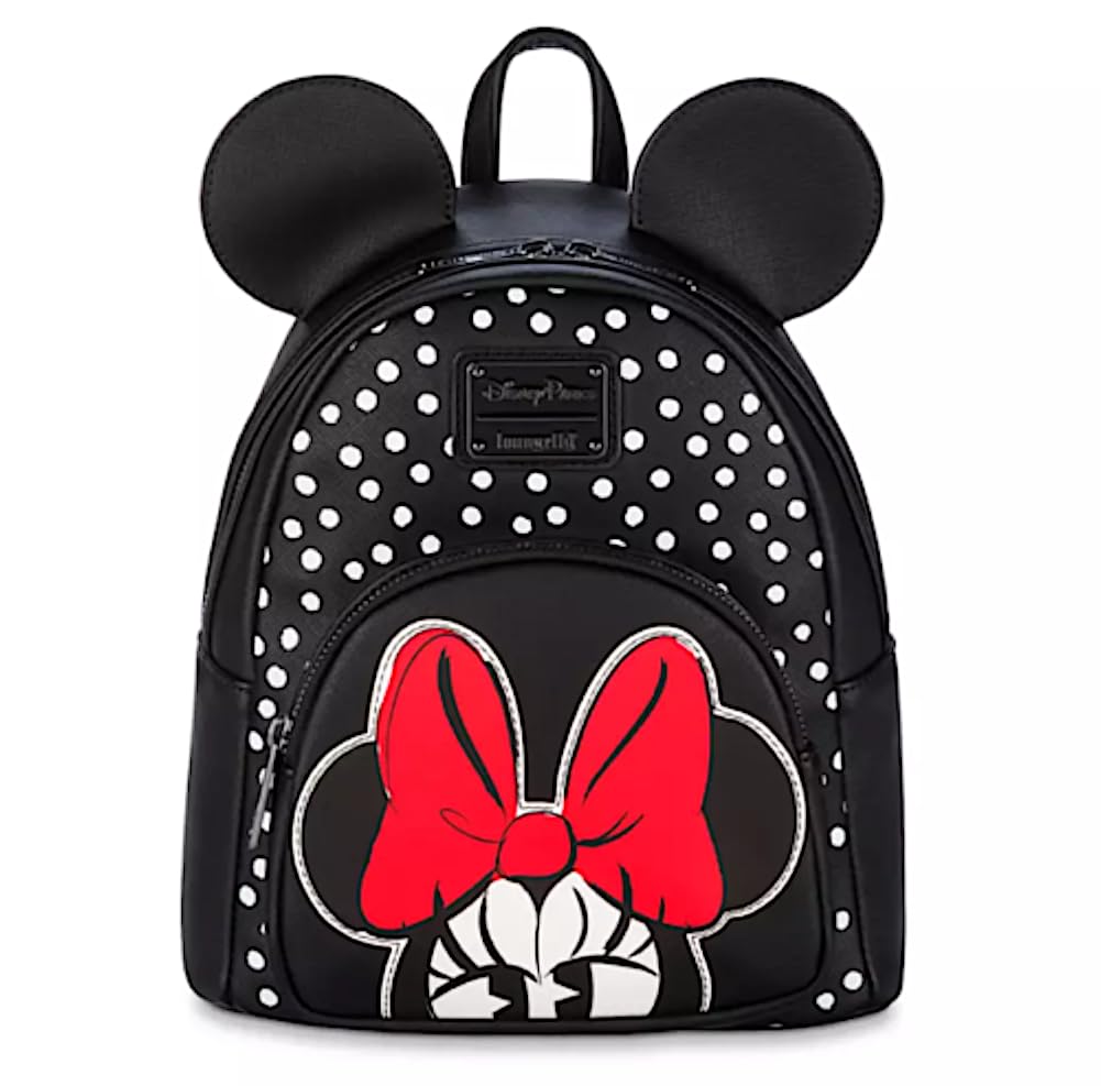 Loungefly Disney Parks Eyelashes Minnie Mouse Polka Dot Mini Backpack Black White