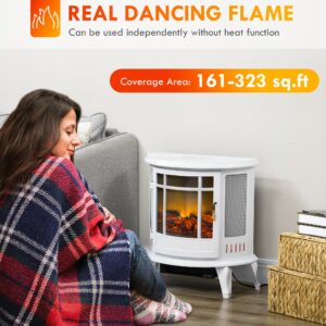 HOMCOM 22" Electric Fireplace Stove, Freestanding Electric Fire Place Heater with Realistic LED Flame, Adjustable Temperature, 1500W, White