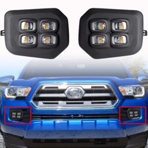 Compatible with 2016-22 Toyota Tacoma SR SR5 Limited '20-22 Trd off-road/Trd sport LED 4-Eyes Fog Lights Assemblies 4 Pods White Daytime Running Light Amber Turn Signal Fog Lamp