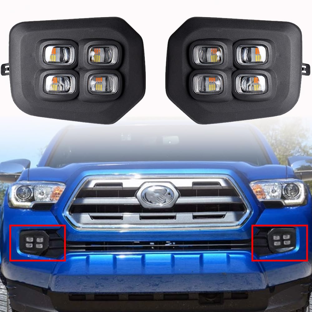 Compatible with 2016-22 Toyota Tacoma SR SR5 Limited '20-22 Trd off-road/Trd sport LED 4-Eyes Fog Lights Assemblies 4 Pods White Daytime Running Light Amber Turn Signal Fog Lamp