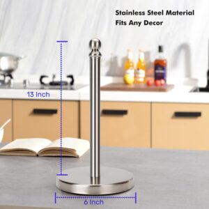 Paper Towel Holder Countertop, Standing Paper Towel Roll Holder for Kitchen Bathroom, with Weighted Base for One-Handed Operation (Brushed Nickel)