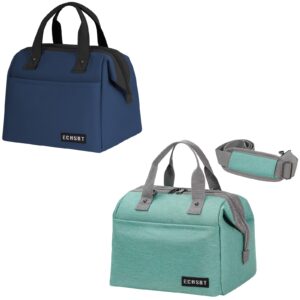 echsrt insulated lunch tote bag & 10l insulated lunch bag with shoulder strap 2pack blue & green
