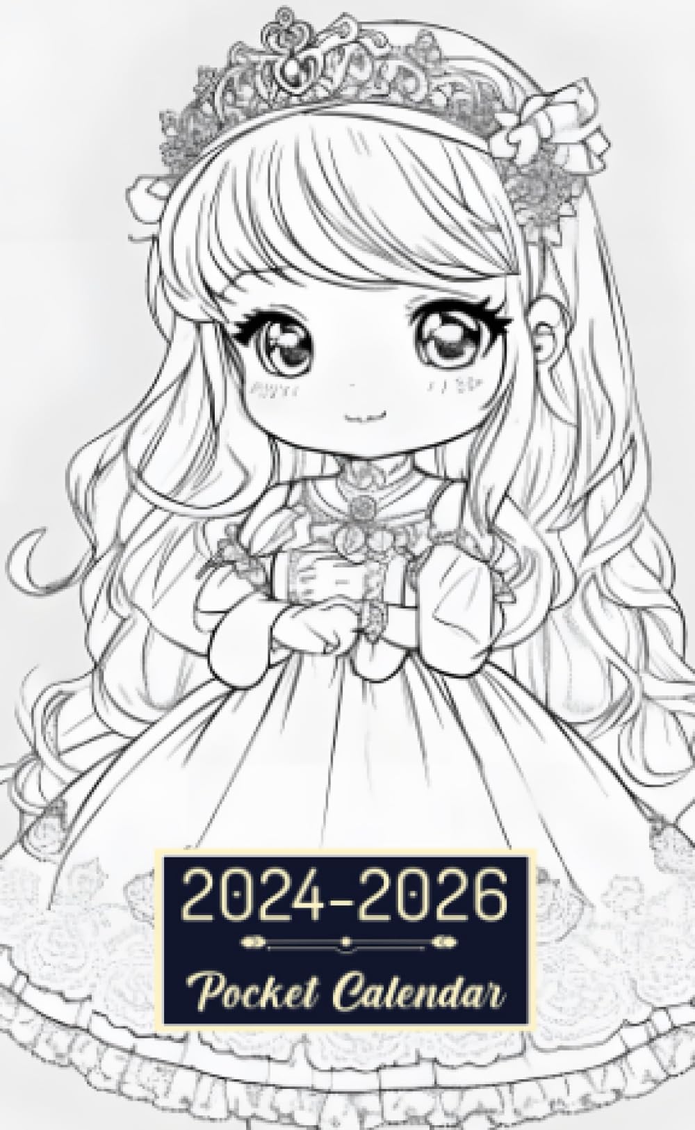 Pocket Calendar 2024-2026: Two-Year Monthly Planner for Purse , 36 Months from January 2024 to December 2026 | Kawaii Princess coloring page