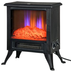 homcom 17" electric fireplace stove with two heating modes, freestanding fire place heater with realistic logs led flame, adjustable temperature, overheat protection, 750w/1500w, black