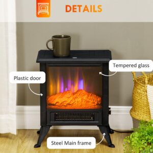 HOMCOM 17" Electric Fireplace Stove with Two Heating Modes, Freestanding Fire Place Heater with Realistic Logs LED Flame, Adjustable Temperature, Overheat Protection, 750W/1500W, Black