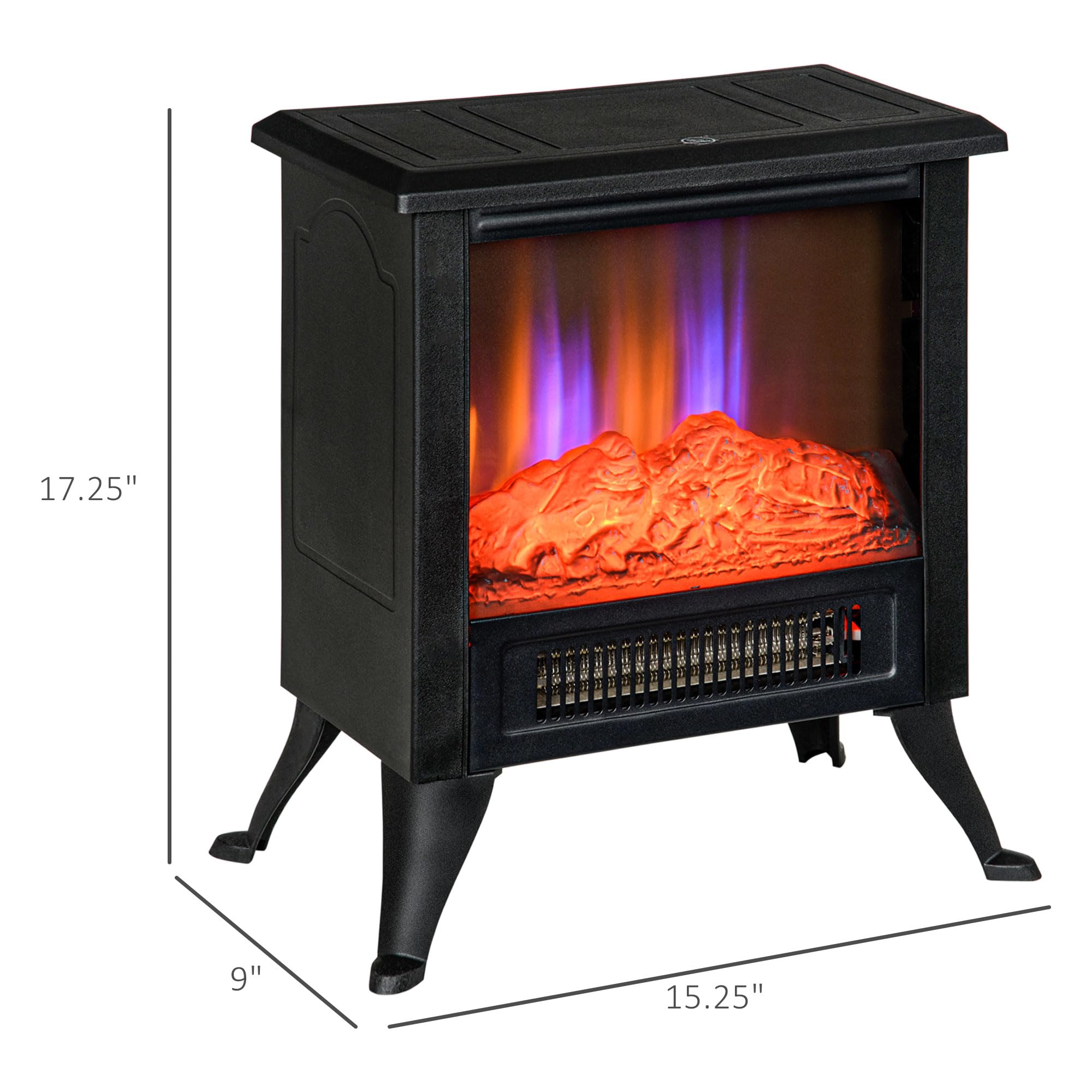 HOMCOM 17" Electric Fireplace Stove with Two Heating Modes, Freestanding Fire Place Heater with Realistic Logs LED Flame, Adjustable Temperature, Overheat Protection, 750W/1500W, Black