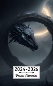 pocket calendar 2024-2026: two-year monthly planner for purse , 36 months from january 2024 to december 2026 | mysterious ouroboros | mist-shrouded | glowing eyes