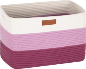 phi villa large cotton rope basket, woven nursery laundry blanket basket toy basket with handles for storage, living room, 15 x 10 x 8 inches, ‎gradient pink, 1-pack
