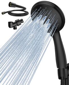 rainvista high pressure handheld shower head - matte black - 6 functions detachable bathroom shower head set with stainless steel hose and adjustable shower arm bracket