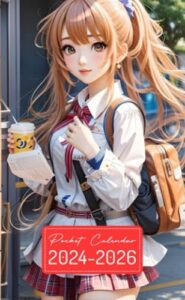 pocket calendar 2024-2026: two-year monthly planner for purse , 36 months from january 2024 to december 2026 | anime college girl