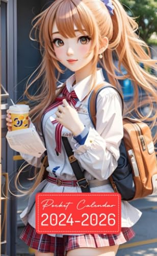 Pocket Calendar 2024-2026: Two-Year Monthly Planner for Purse , 36 Months from January 2024 to December 2026 | Anime college girl