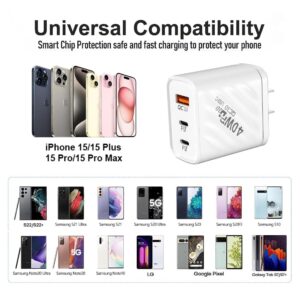 2 Pack 40W USB C Wall Charger, Dual Port PD+QC 3.0 Power Adapter, Fast Plug Charging Block for iPhone 11/12/13/14/15 Plus Pro Max,Samsung Galaxy S23/S22/S21 Android Phone