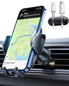 【military-grade】car phone holder,【strongest & longest steel-hook】car vent mount, handsfree 360° adjustable automobile cradle air clip stand for iphone 15 14 13 12 pro max samsung universal, black