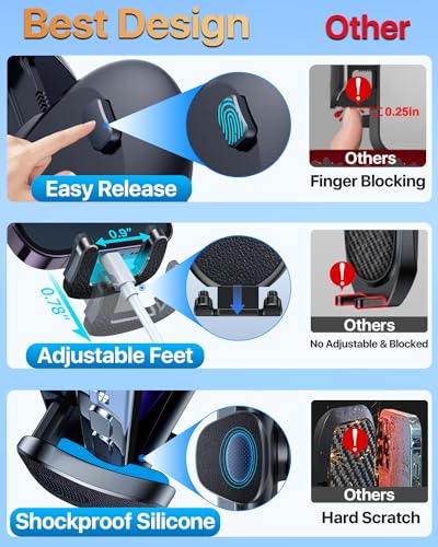 【Military-Grade】Car Phone Holder,【Strongest & Longest Steel-Hook】Car Vent Mount, Handsfree 360° Adjustable Automobile Cradle Air Clip Stand for iPhone 15 14 13 12 Pro Max Samsung Universal, Black