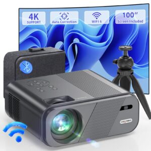 projector with wifi and bluetooth, 600 ansi 18000l 1080p, 4k portable projector, auto 6d keystone 50% zoom, 450 '' home outdoor movie projector for pc tv stick, ios, android