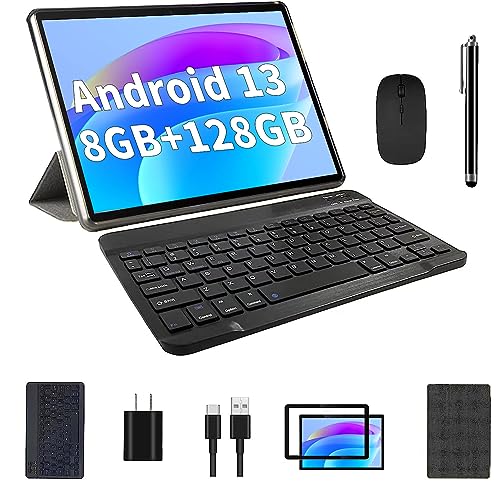 COLORROOM 2024 New 2 in 1 Tablet PC, 10inch Android 13 Tablet with Keyboard, 8GB+128GB, Case, Mouse, Stylus, Quad Core 2.0GHz, HD Touch Screen, Dual Camera, Dual Wi-Fi 6, Bluetooth, Tableta PC