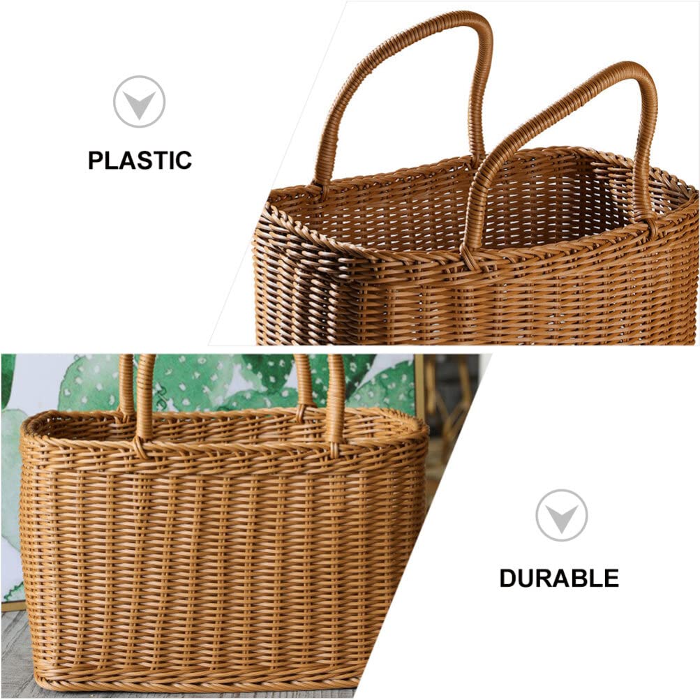 Alipis Wicker Basket with Handle Woven Storage Basket Rattan Flower Basket Fruits Vegetable Basket Egg Basket Gift Packing Basket Gardening Basket for Camping Wedding