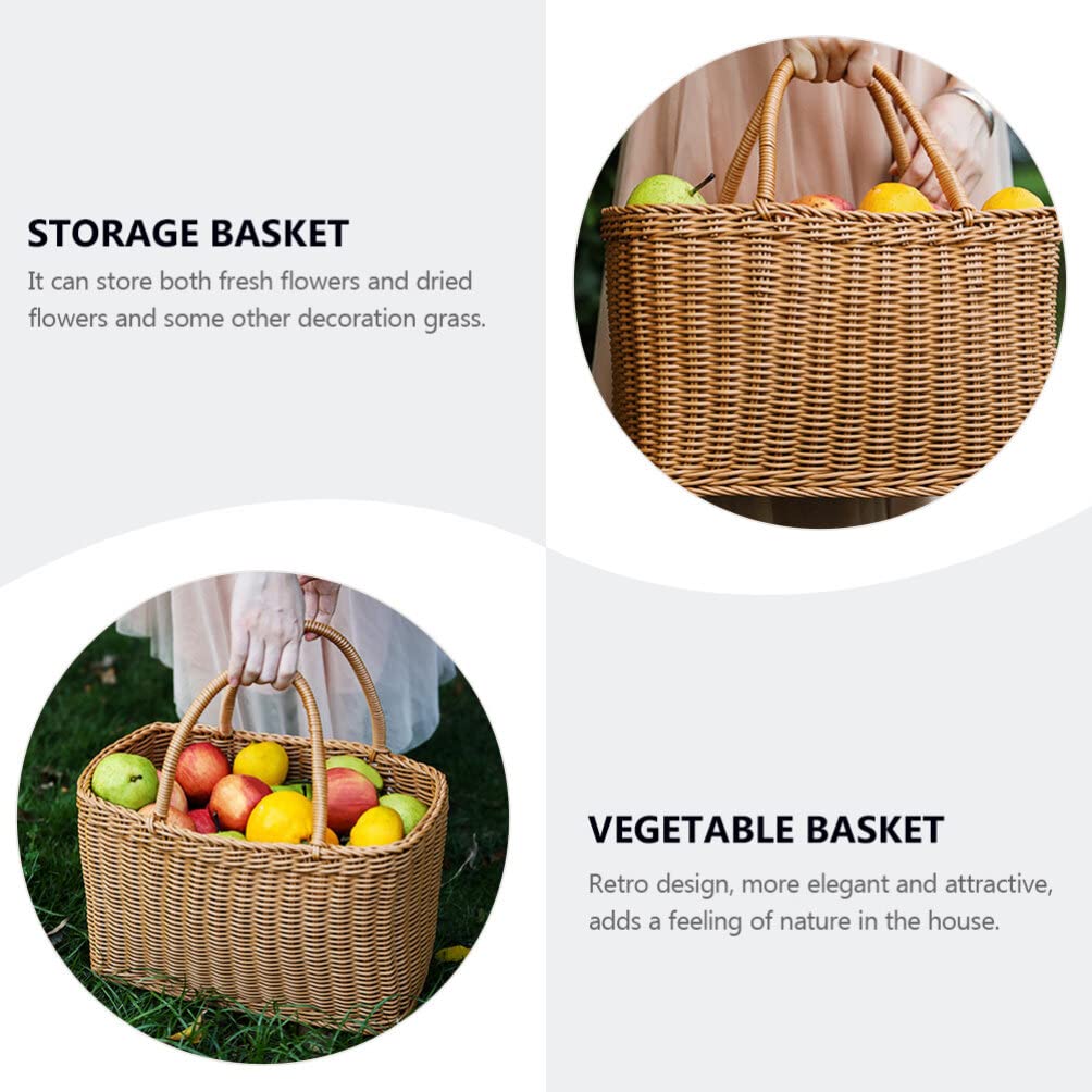 Alipis Wicker Basket with Handle Woven Storage Basket Rattan Flower Basket Fruits Vegetable Basket Egg Basket Gift Packing Basket Gardening Basket for Camping Wedding