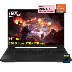 asus tuf gaming a16 laptop | 16" fhd+ 165hz 7ms | amd 8-core ryzen 7 7735hs| 32gb ddr5 1tb+1tb ssd | radeon rx7600s 8gb graphic (>rtx 4060) | backlit usb-c usb4 fast charging win11 +hdmi cable