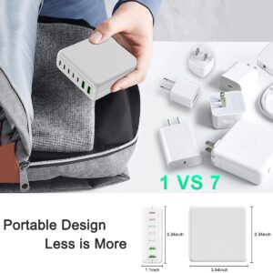 USB C Charger, 260W 7-Port Desktop USB C Charging Station, 2x65W Ports USB C Laptop Charger Compatible with MacBook Pro/Air, iPad Series,iPhone 14/13/Mini/Pro/13Pro Max/12 Samsung Galaxy, White