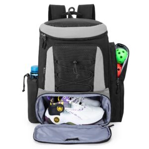 GOBUROS Pickleball Paddle Bag Backpack for 4 Rackets with Fence Hook, Pickleball Equipment Bag with Shoe Compartment for Men Women, Grey, Bag Only