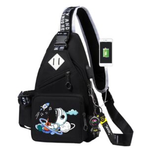 xinshuobay crossbody sling backpack for men anime fashion one-shoulder bag cartoon luminous pattern backpack (black guitar)