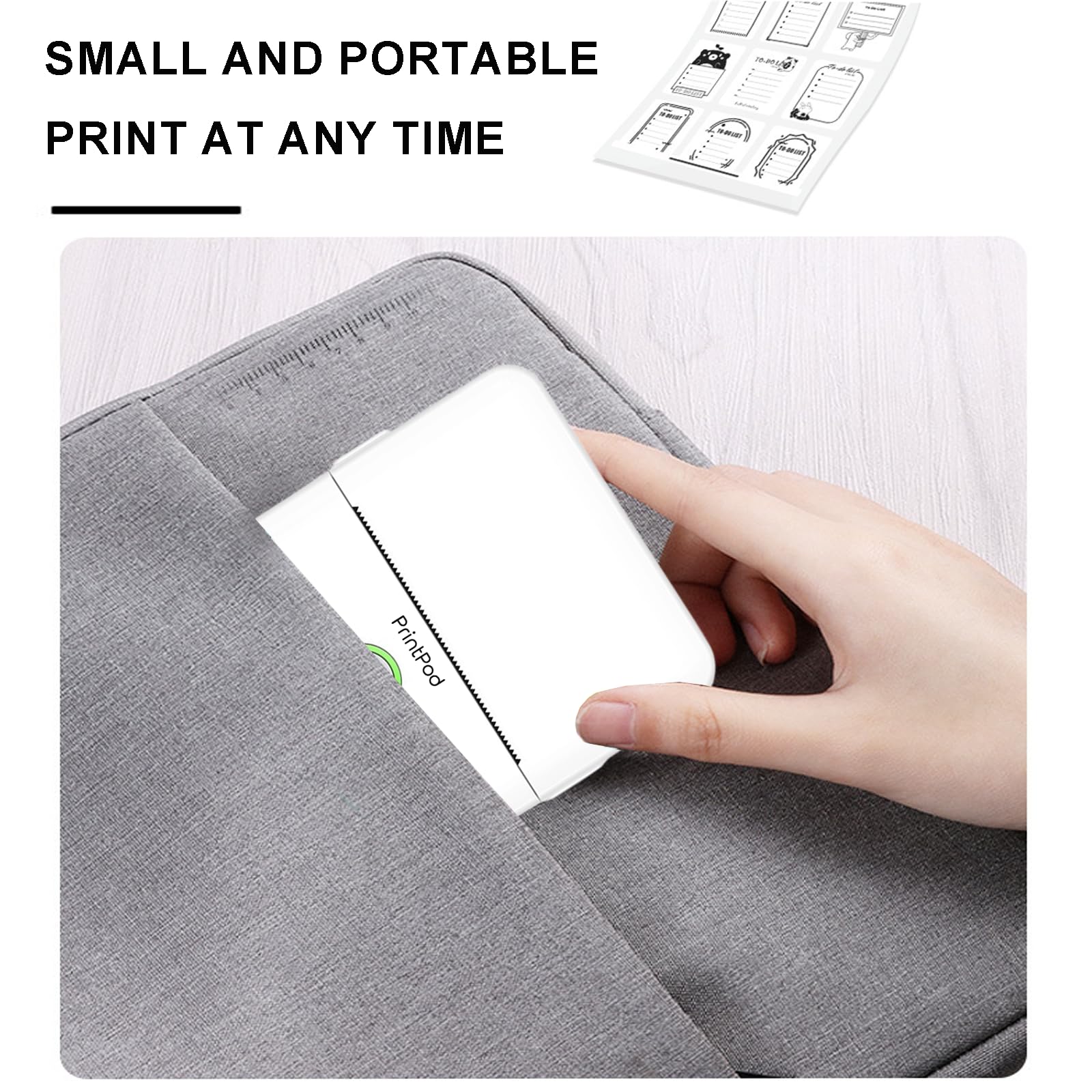 Print Pod Wireless Bluetooth Sticker Thermal Fast Printer, Inkless Pocket Printer for DIY Scrapbook with 5 Rolls Printing Paper (White)