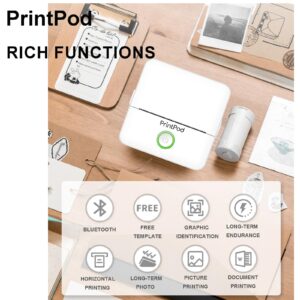 Print Pod Wireless Bluetooth Sticker Thermal Fast Printer, Inkless Pocket Printer for DIY Scrapbook with 5 Rolls Printing Paper (White)