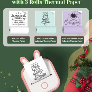 Memoqueen Mini Sticker Printer T02 Portable Thermal Printer, Instant Photo Printer Set & 3 Rolls Mint Green/Lavender Purple/Light Orange Adhesive Thermal Paper