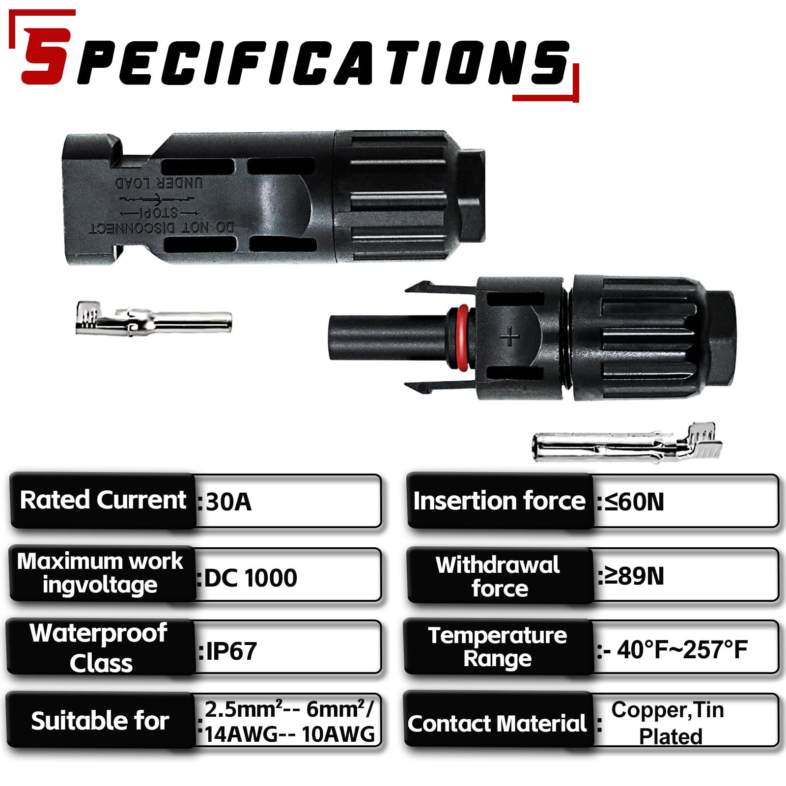 Feotech 7 Pairs Solar Connector Solar Connectors Solar Male & Female Solar Panel Cable Connectors with 2Pcs Spanners IP67 Waterproof