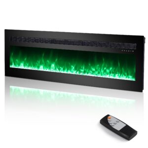 60 inches electric fireplace, recessed and wall mounted fireplace, adjustable 20 flame colors and 5 speeds, remote control & touch screen with timer, linear fireplace w/thermostat, black