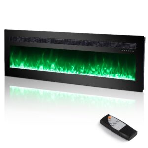 60 inches Electric Fireplace, Recessed and Wall Mounted Fireplace, Adjustable 20 Flame Colors and 5 Speeds, Remote Control & Touch Screen with Timer, Linear Fireplace W/Thermostat, Black