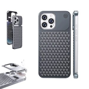 icesoore metal vent premium aluminum alloy for iphone case, bdesktop design shop | aromatherapy phone case aluminum alloy anti-fall heat dissipation bezel slim case (for iphone 14 pro, gray)